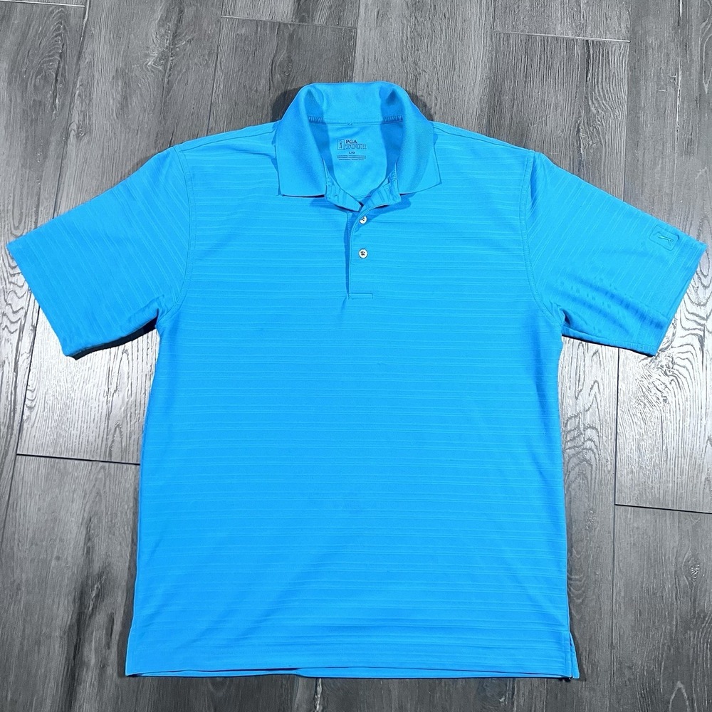 PGA Tour Polo Shirt Mens L  Electric Blue Short Sleeve Golf Shirt‎ Moisture Wick